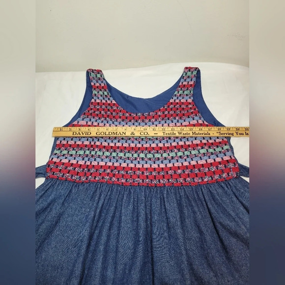 Handmade Geometric Lined Cottage Core Chambray Dress sz M/L - Picture 5 of 7